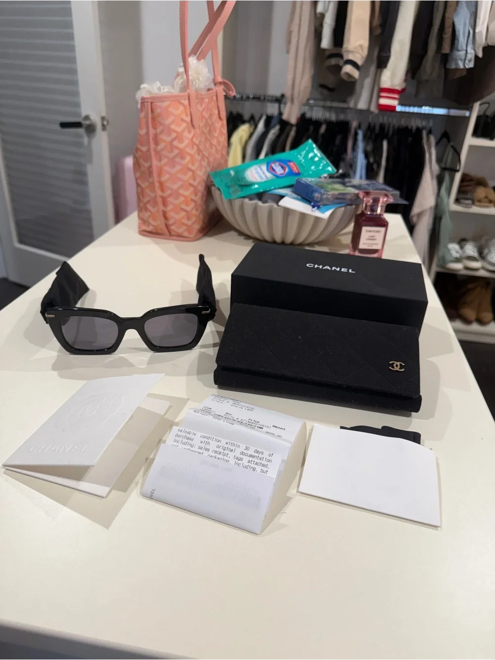 CHANEL Black Sunglasses with Gold CC Accent